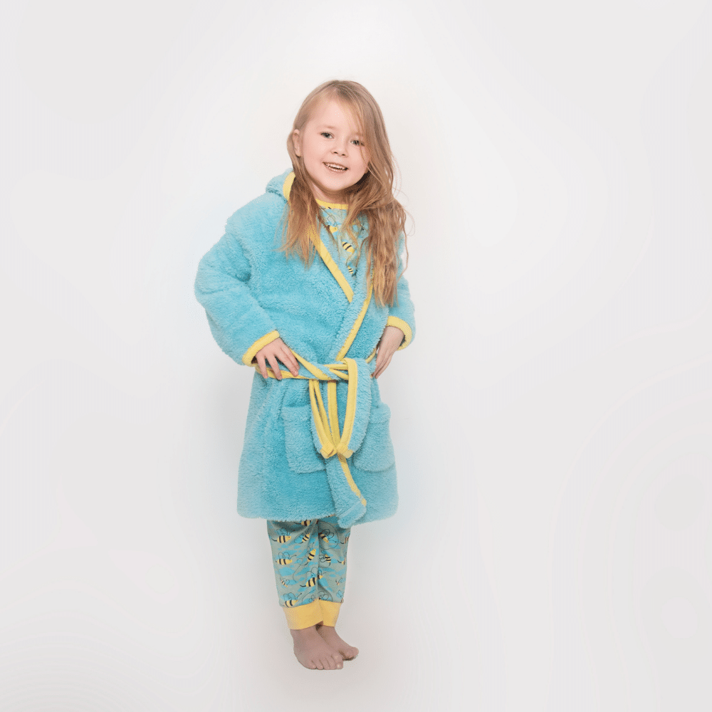 Busy Bees Light Blue Fleece Dressing Gown