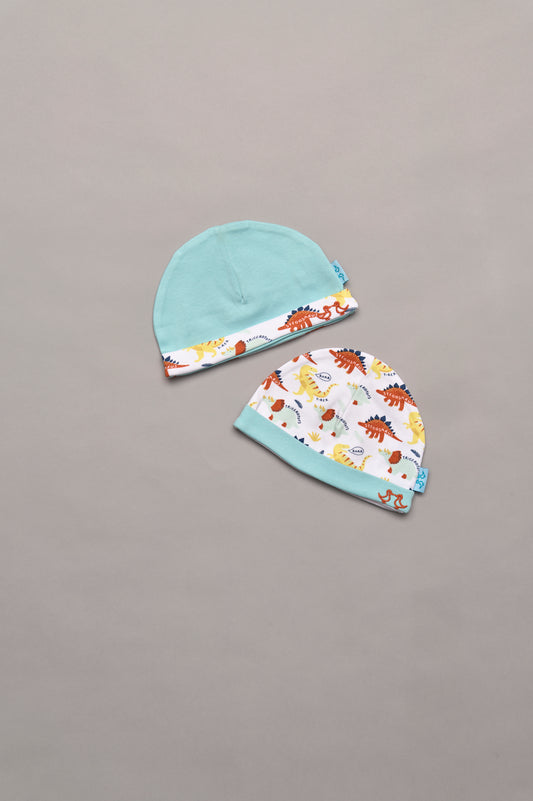 Dinosaur Print Yellow Baby Hat Set