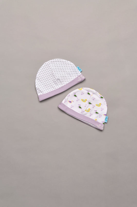 Duck Print Lilac Baby Girls Hat Set