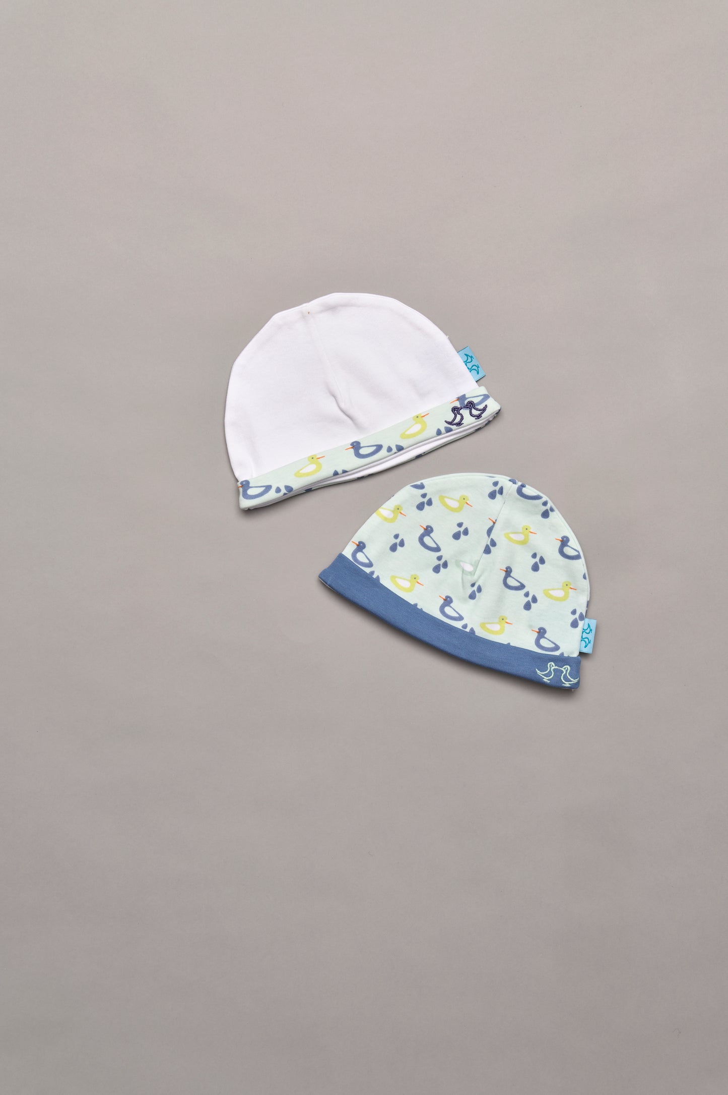 Duck Print Blue Baby Hat Set