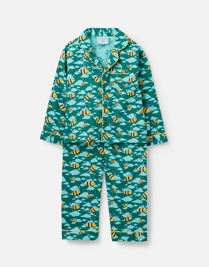 Blue Busy Bees Boys Button Up Pyjamas