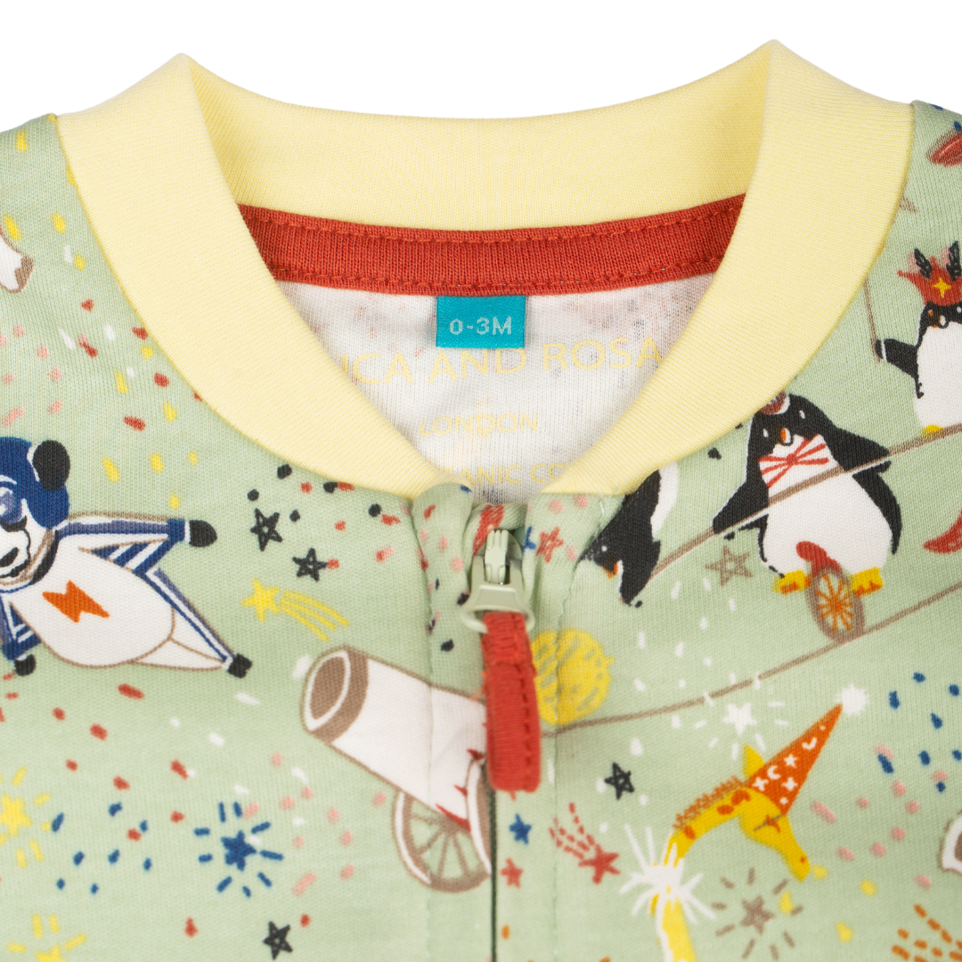 Showman Print Green & Yellow Baby Grow