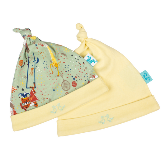 Showman Print Green & Yellow Baby Hat Set