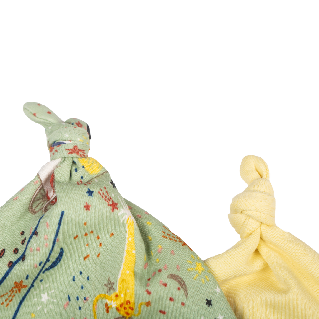 Showman Print Green & Yellow Baby Hat Set