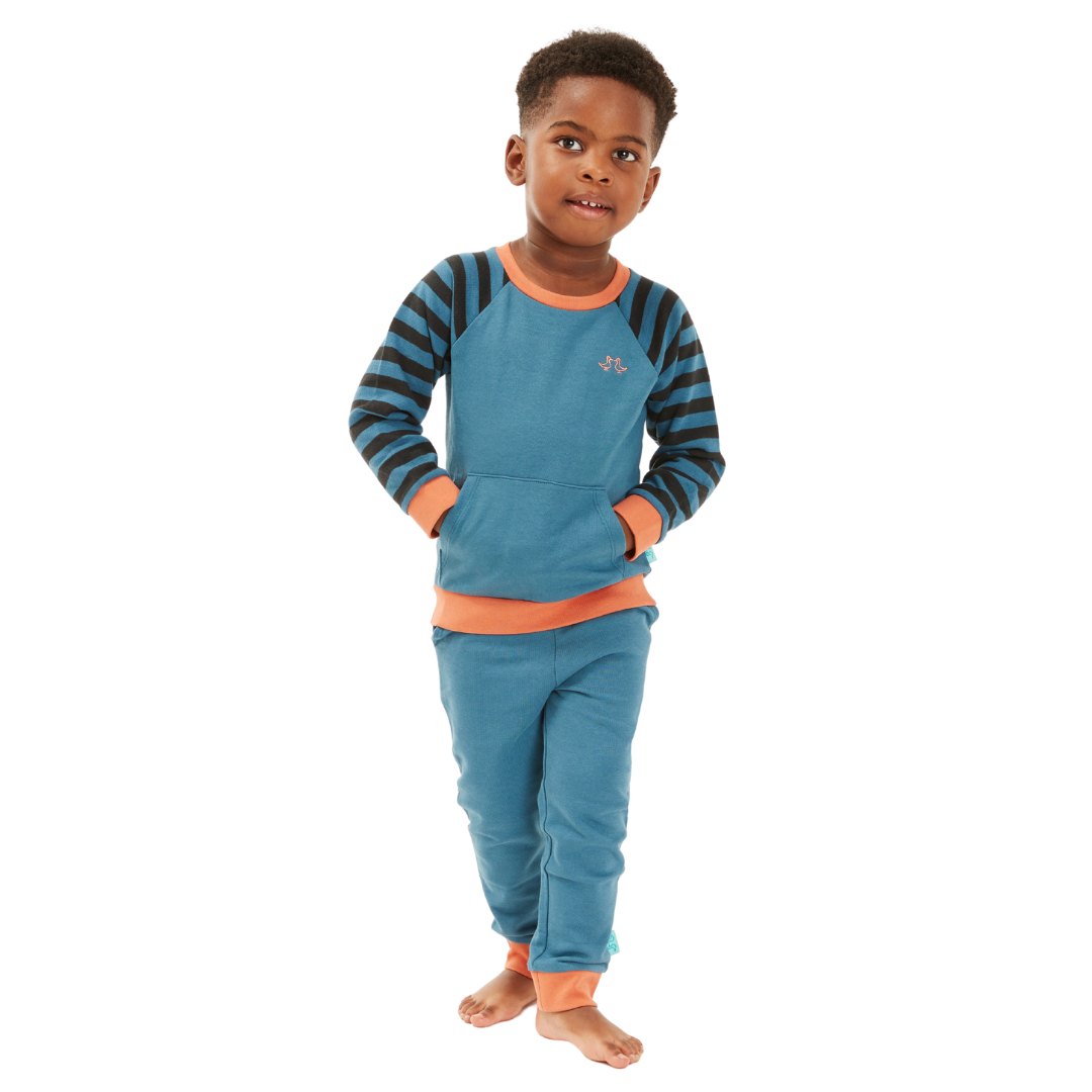 Forest Green Striped Boys Lounge Set