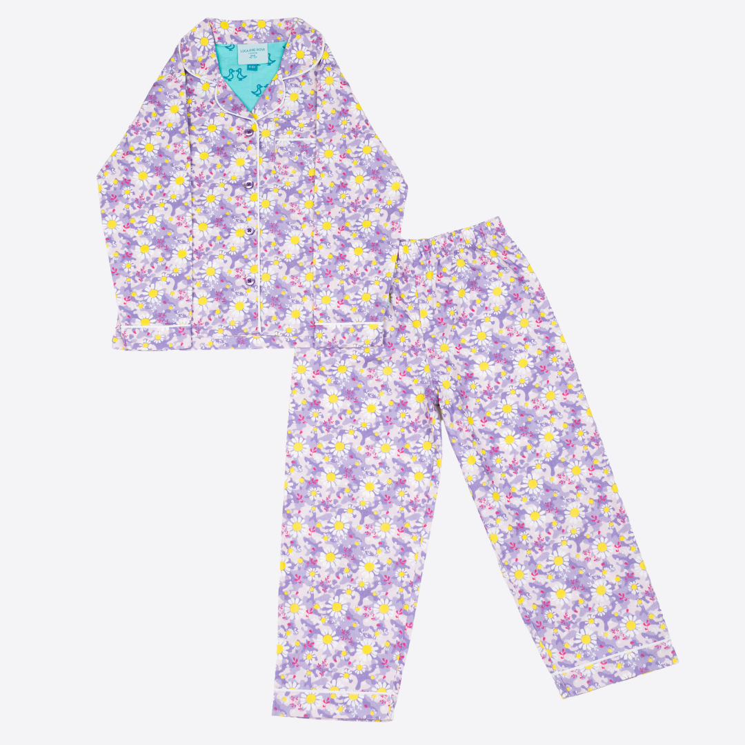 Dizzy Daisy Print Girls Button Up Pyjamas