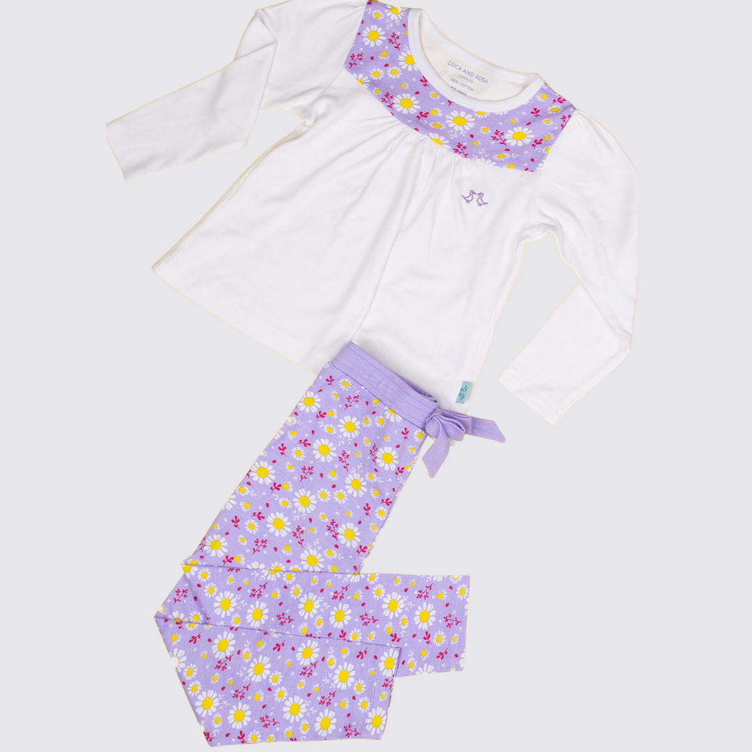 Dizzy Daisy Print Girls Interlock Pyjamas