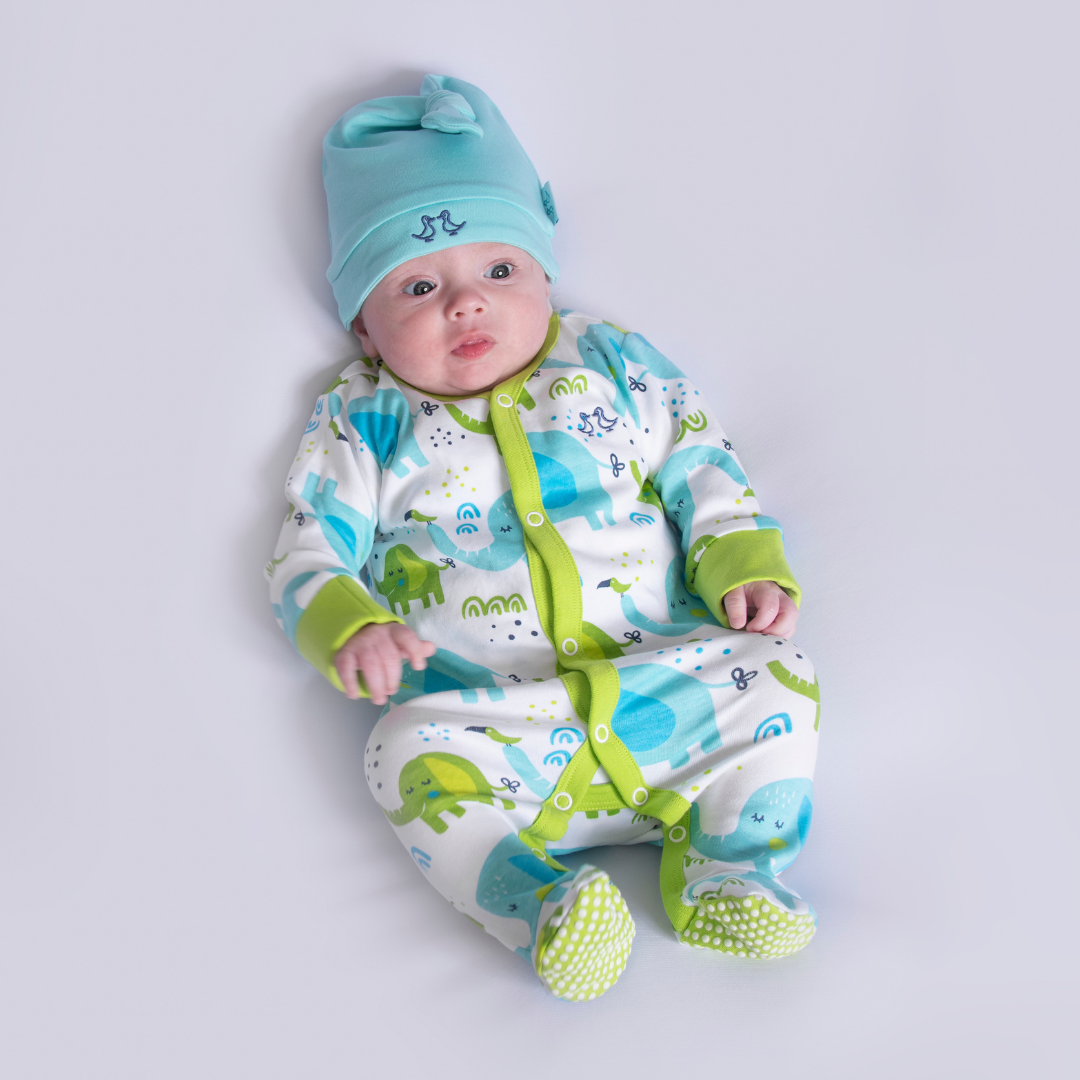 Little Elephant Print Boys Sleepsuit