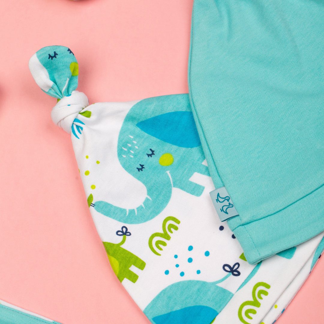 Little Elephant Print Boys Set of 2 Baby Hats