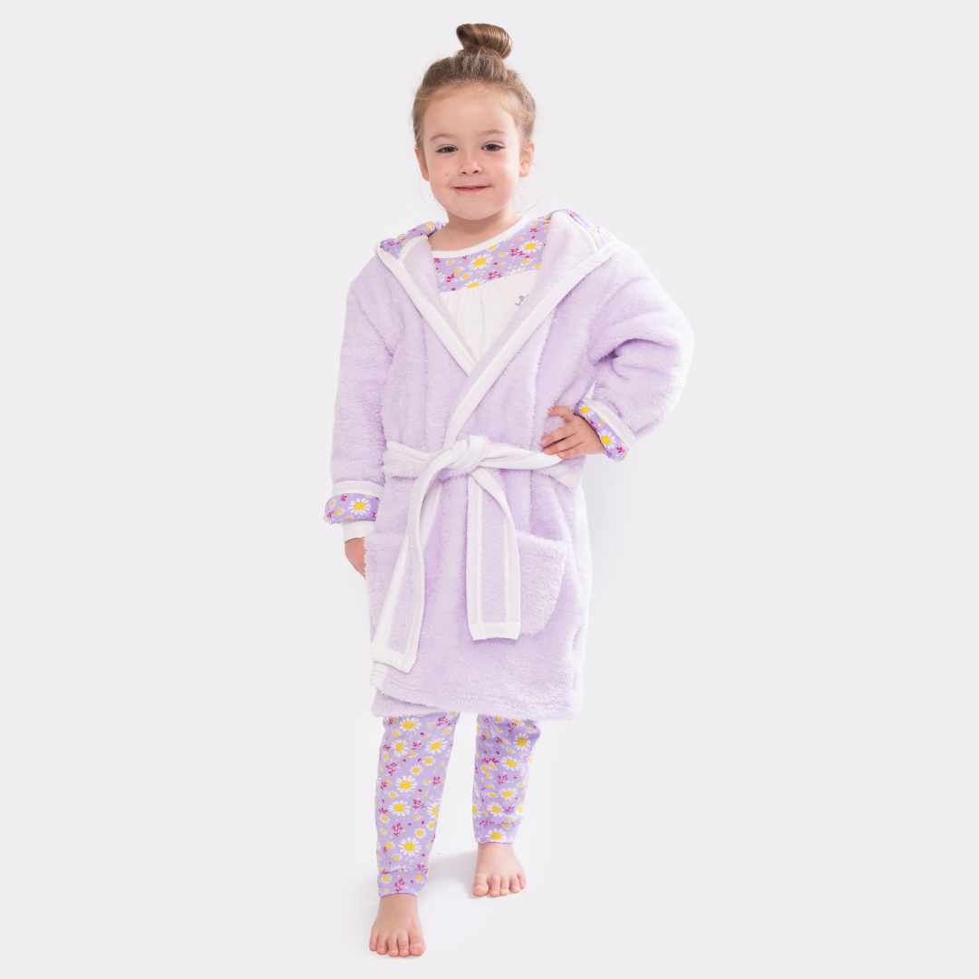 Dizzy Daisy Print Girls Dressing Gown Lilac Luca and Rosa