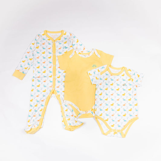 Little Ducks Baby Grow & 2 Piece Vest Set
