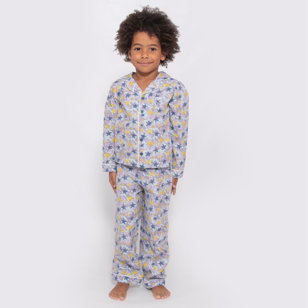 Shining Stars Print Boys Button Up Pyjamas