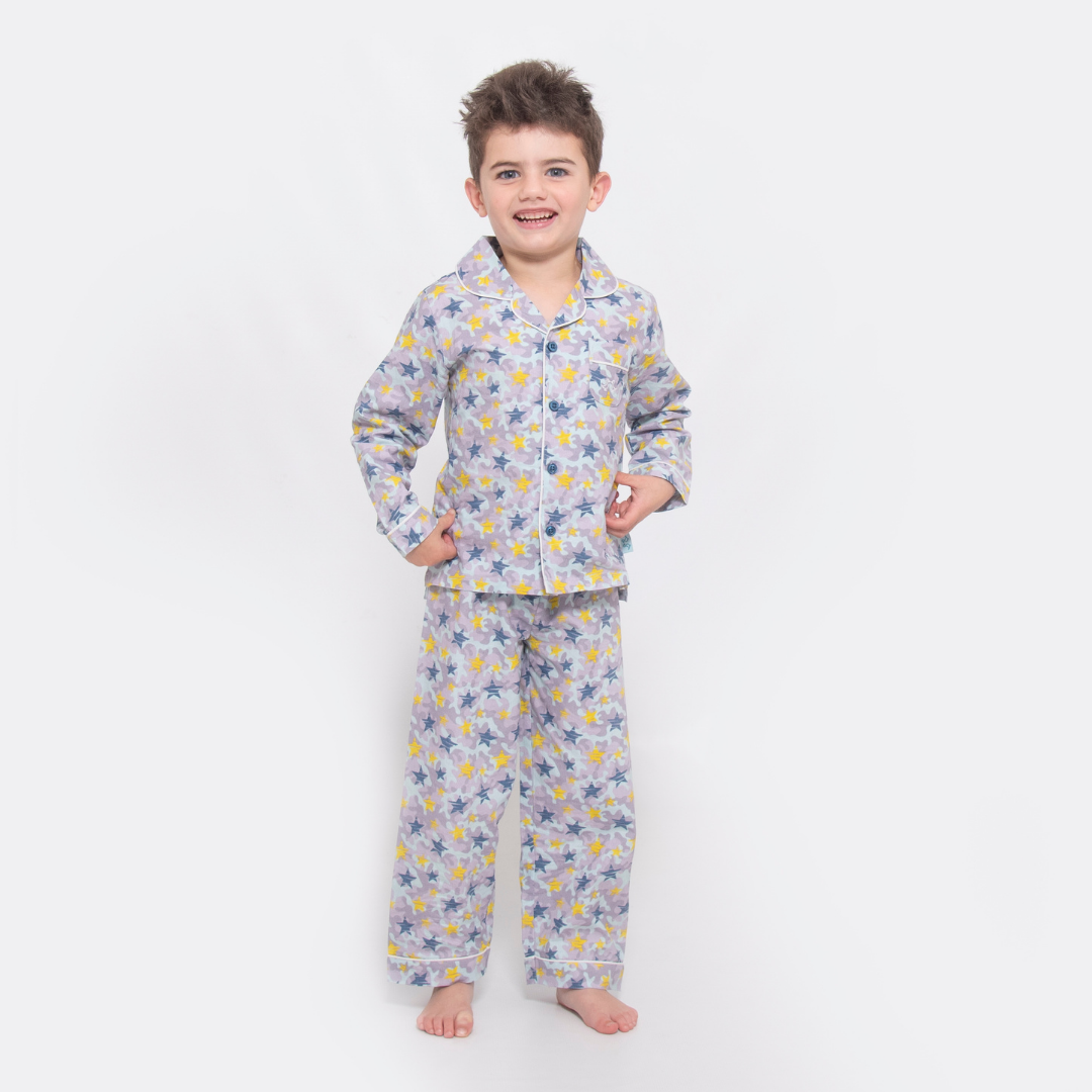 Shining Stars Print Boys Button Up Pyjamas