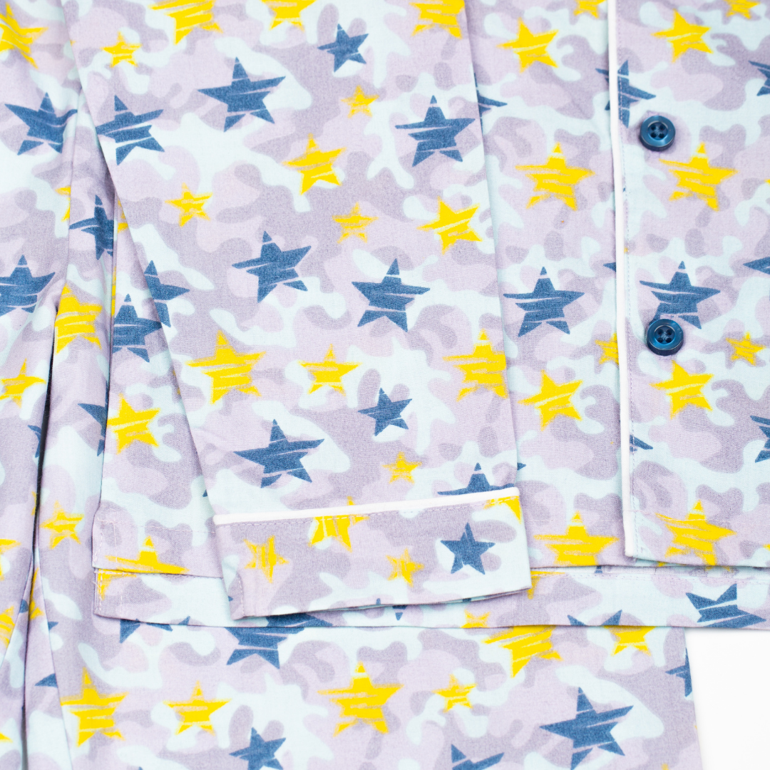 Shining Stars Print Boys Button Up Pyjamas