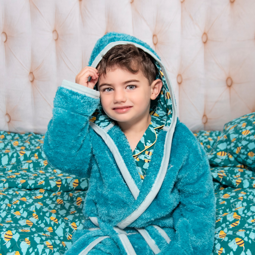 Busy Bees Blue Boys Fleece Dressing Gown