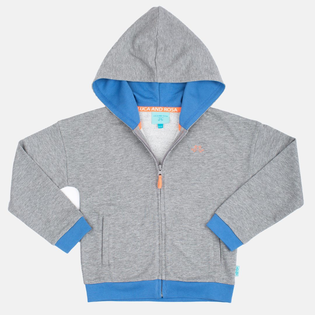 Grey & Blue Boys Zip Up Hoodie