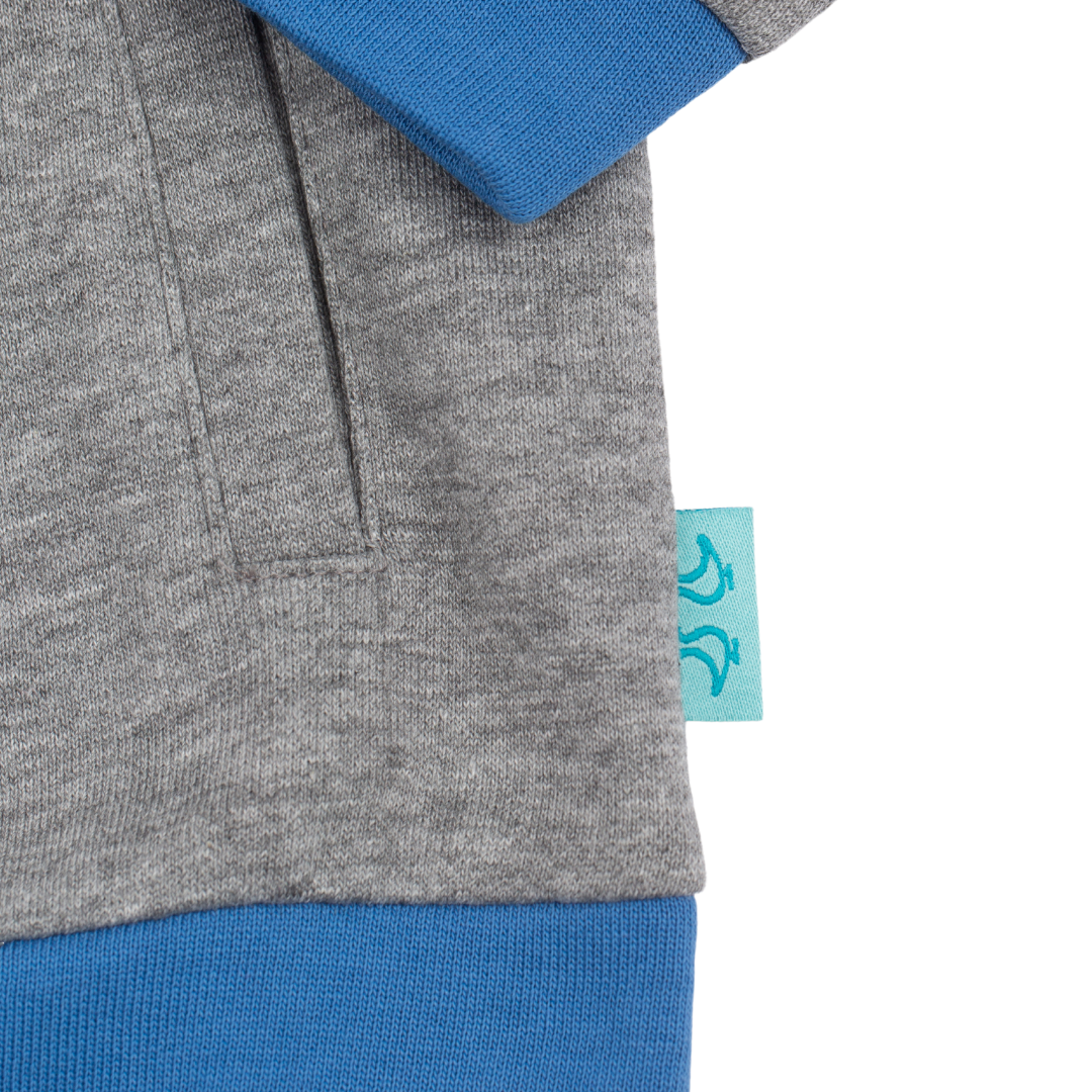 Grey & Blue Boys Zip Up Hoodie