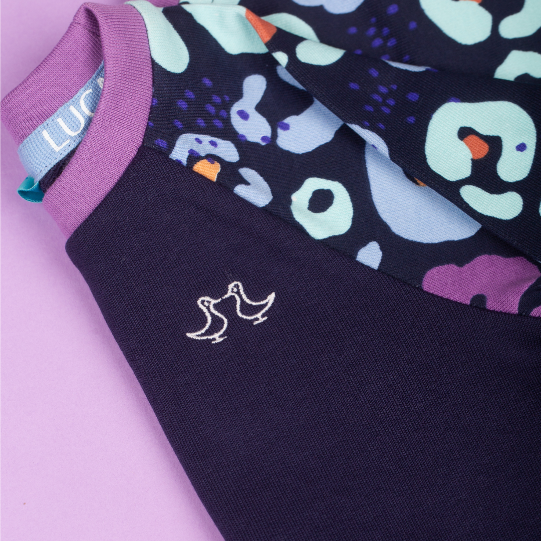 Navy & Purple Girls Leopard Print Lounge Set