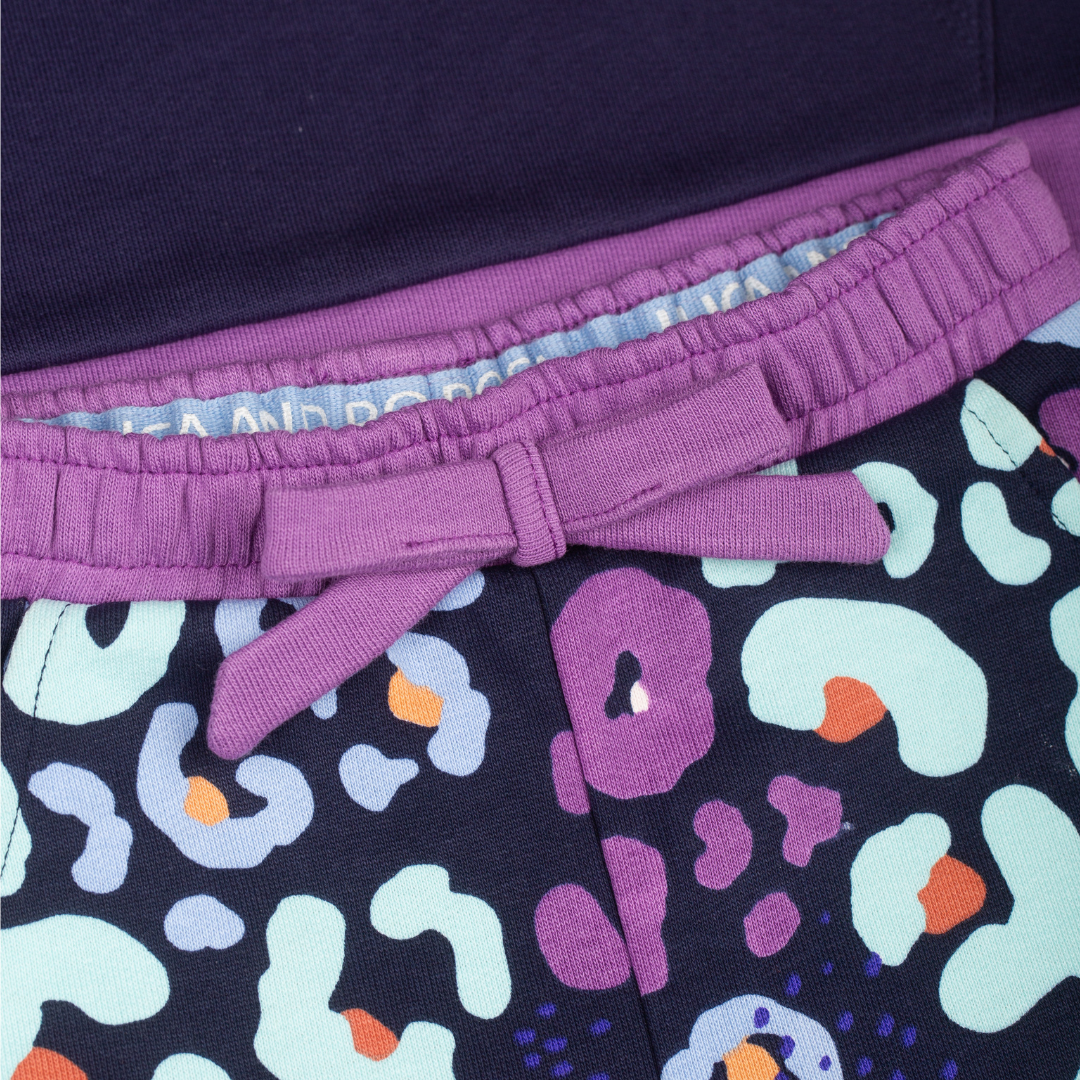 Navy & Purple Girls Leopard Print Lounge Set