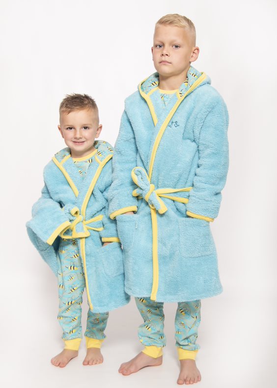 Busy Bees Light Blue Fleece Dressing Gown