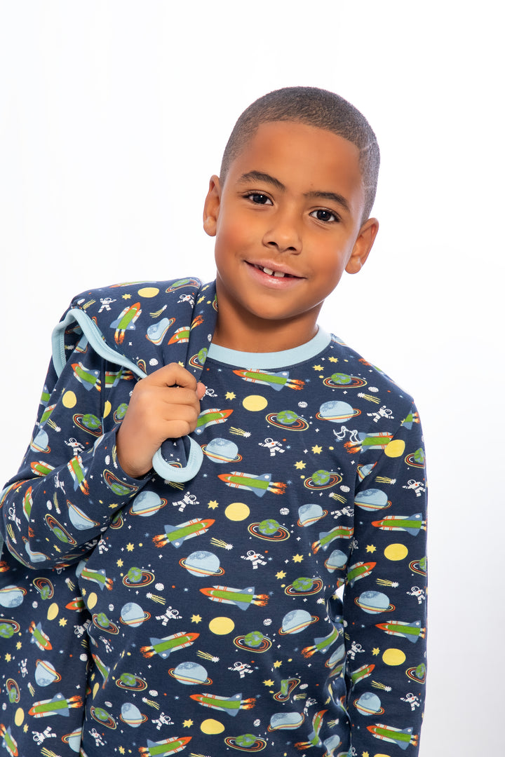 Boys pull on pyjamas - space print