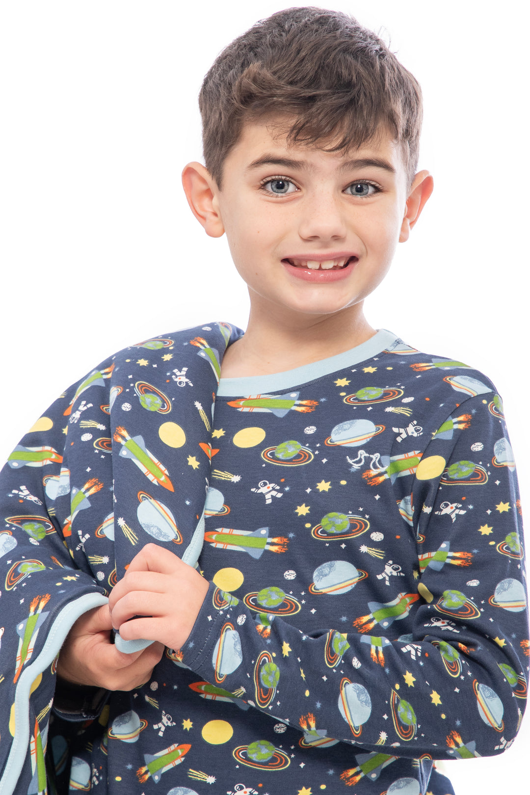 Boys pull on pyjamas - space print