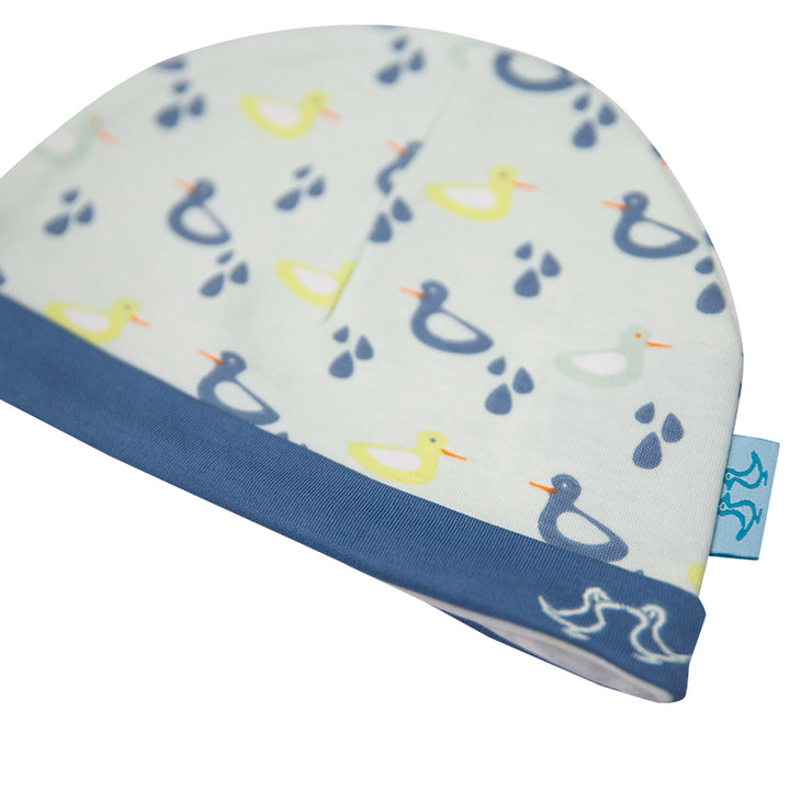 Duck Print Blue Baby Hat Set