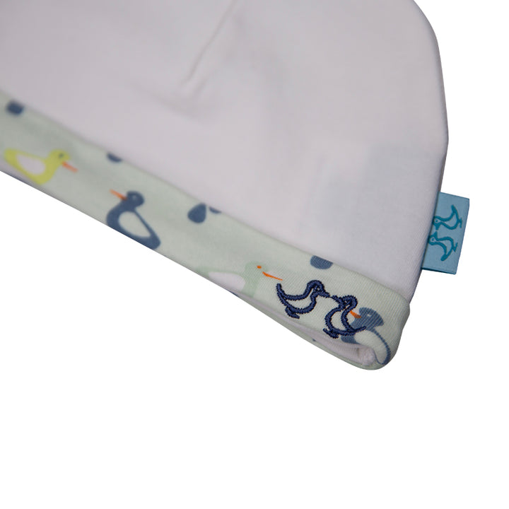 Duck Print Blue Baby Hat Set