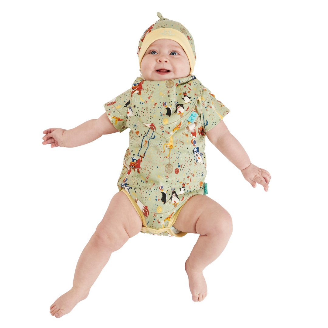 Showman Print Green & Yellow Baby Vest Set