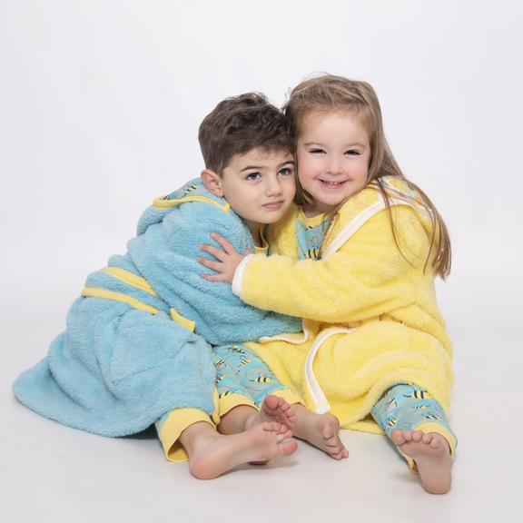 Busy Bees Light Blue Boys Fleece Dressing Gown