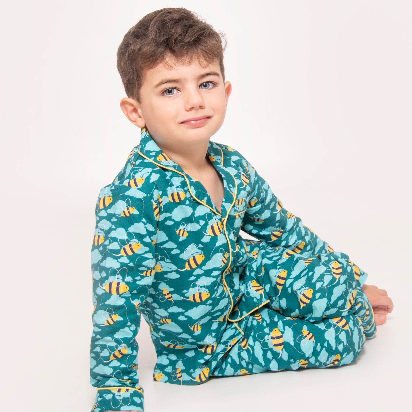 Blue Busy Bees Boys Button Up Pyjamas