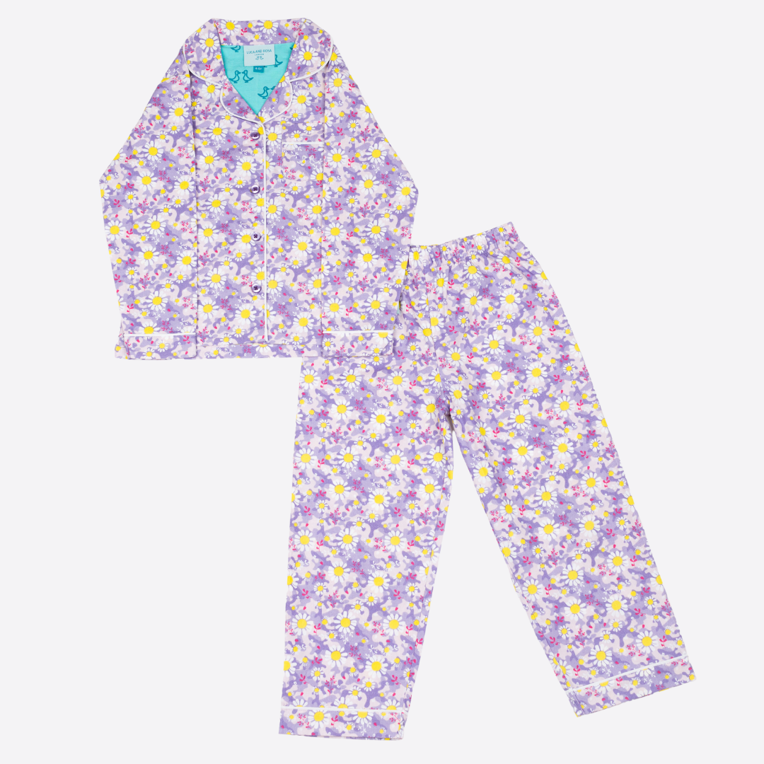Dizzy Daisy Print Girls Button Pyjamas