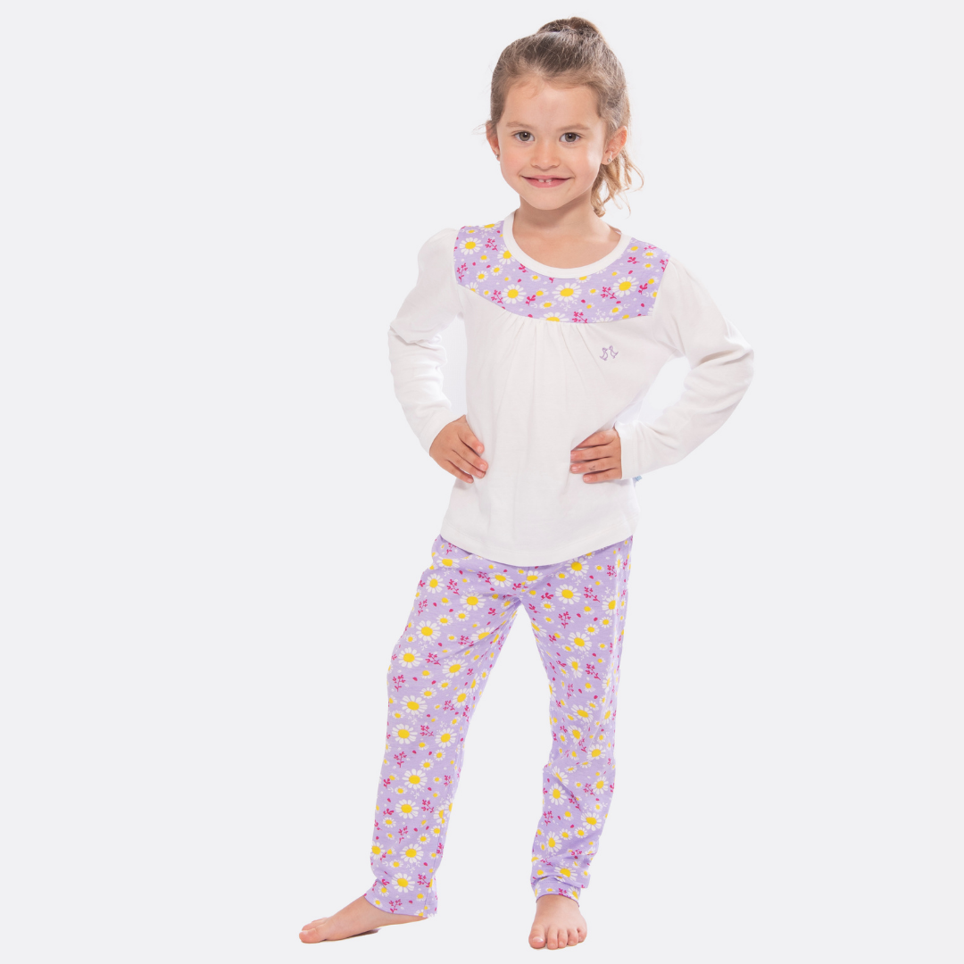 Dizzy Daisy Print Girls Interlock Pyjamas