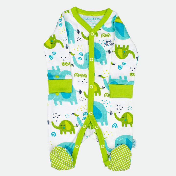 Little Elephant Print Boys Sleepsuit
