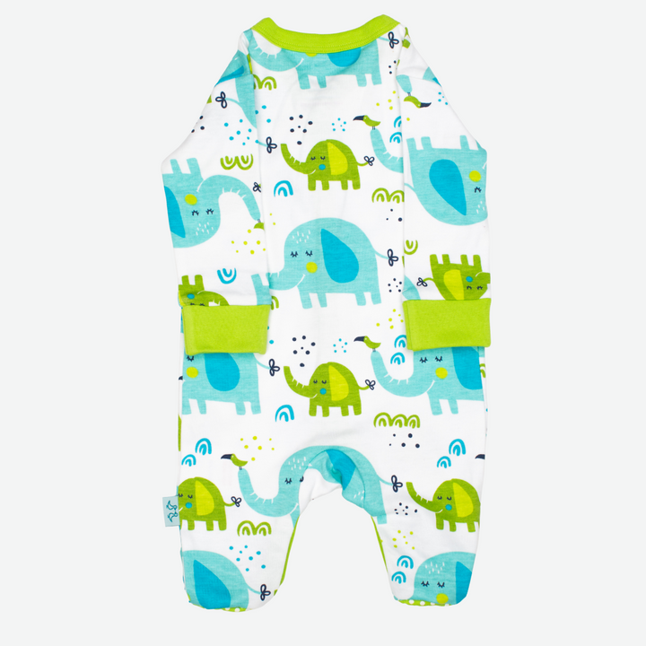 Little Elephant Print Boys Sleepsuit