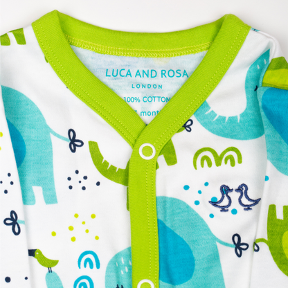 Little Elephant Print Boys Sleepsuit