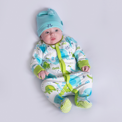 Little Elephant Print Boys Sleepsuit