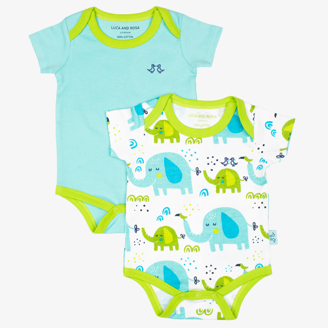 Little Elephant Print Boys Pack of 2 Baby Vests