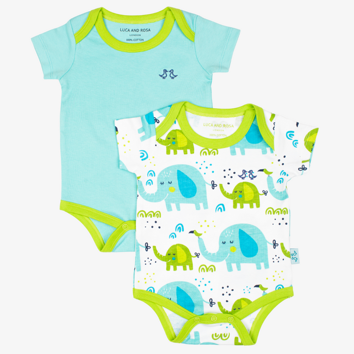 Little Elephant Print Boys Pack of 2 Baby Vests