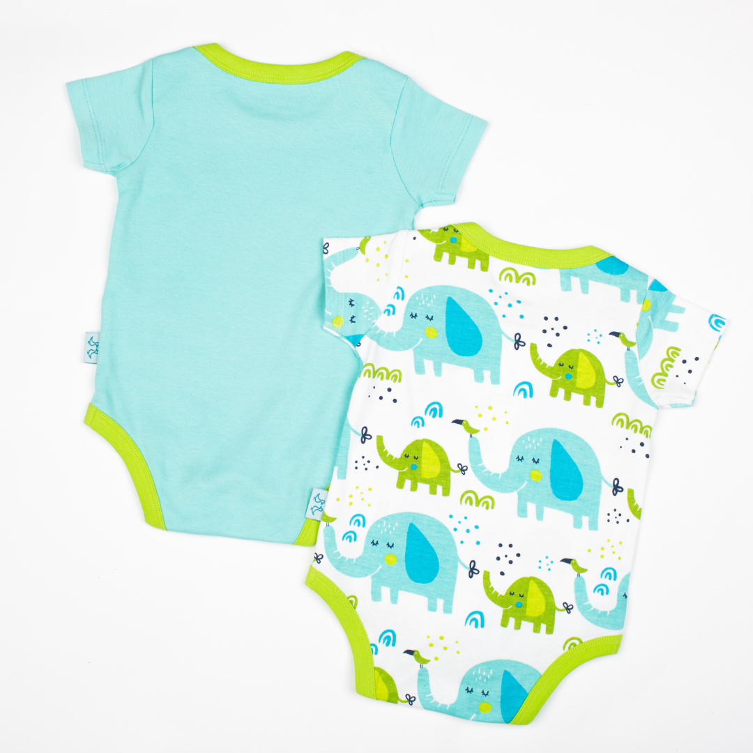 Little Elephant Print Boys Pack of Baby Vests – Luca and Rosa