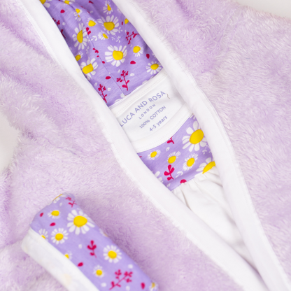 Dizzy Daisy Print Girls Lilac Dressing Gown