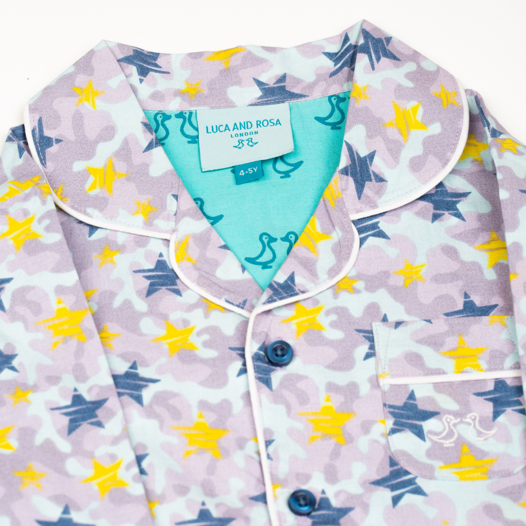Shining Stars Print Boys Button Up Pyjamas