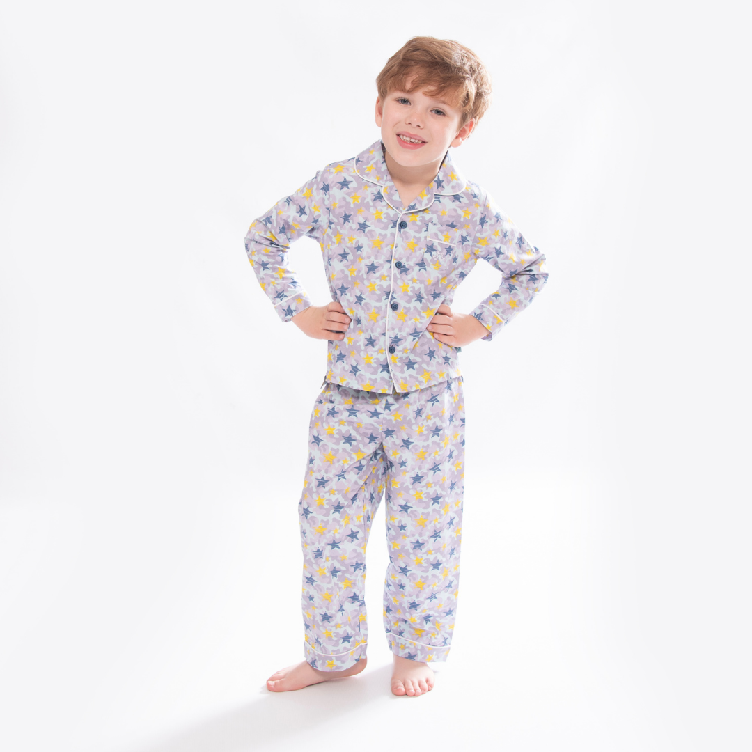 Shining Stars Print Boys Button Up Pyjamas