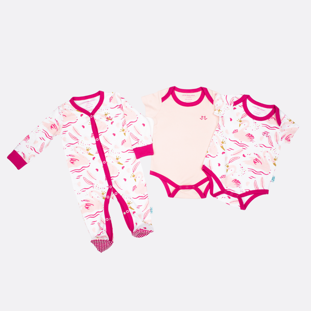 Swan Princess Pink Girls Sleep Suit & 2 Piece Vest Set