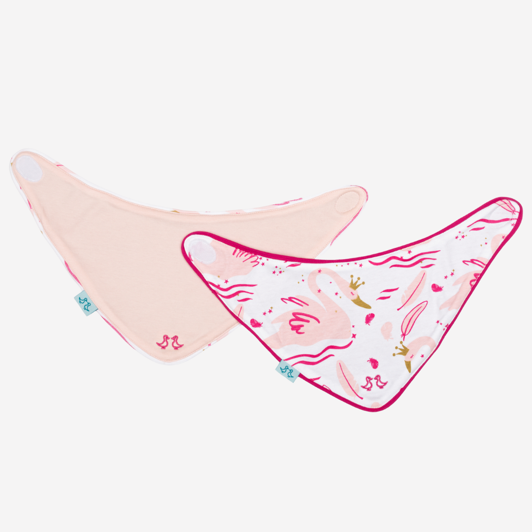 Swan Princess Print Girls Set of 2 Dribble Bibs