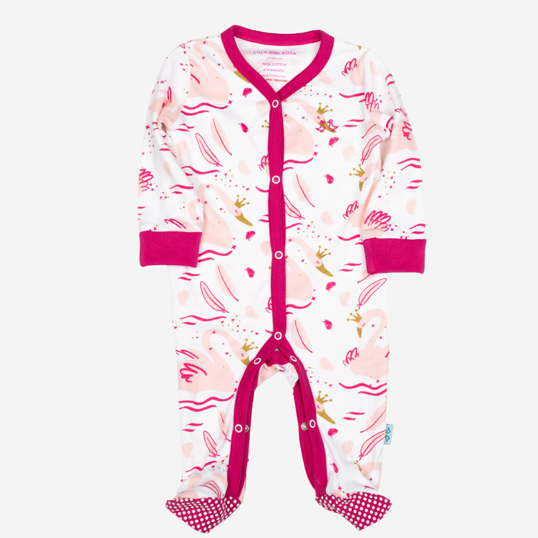 Swan Princess Print Baby Girl Sleep Suit