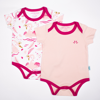 Swan Princess Print Girls Pack of 2 Baby Vests