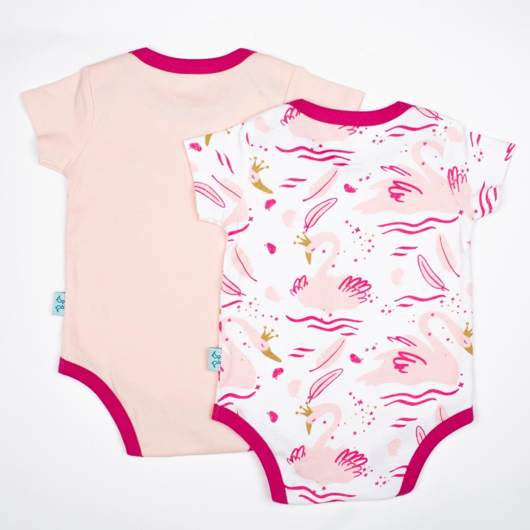 Swan Princess Print Girls Pack of 2 Baby Vests