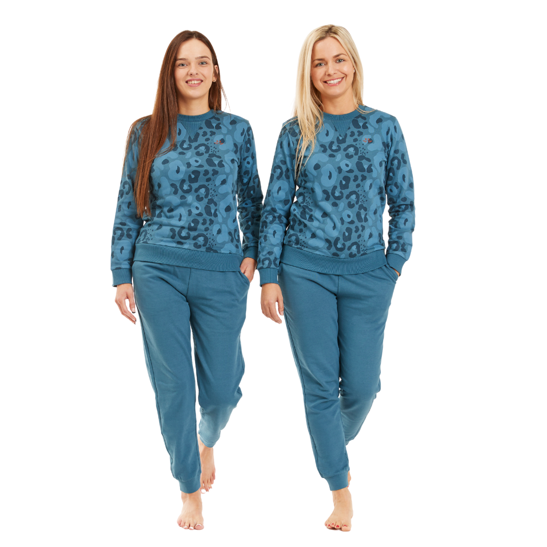 Women's Blue Leopard Lounge Set