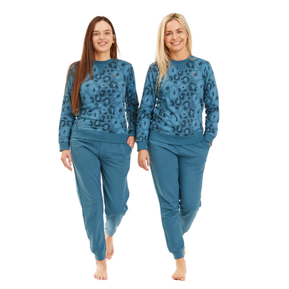 Women's Blue Leopard Lounge Set